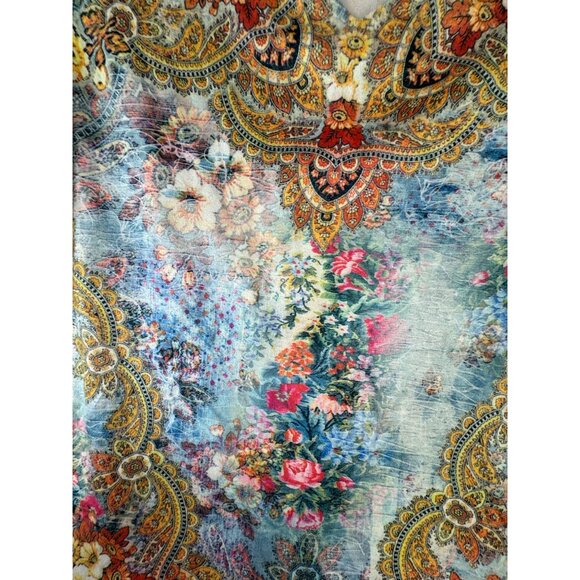 DB Sport Medium Floral Bohemian Long Sleeve V-Neck Top velour Casual Hippie Cute - Picture 5 of 5